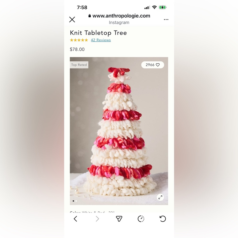 Anthropologie Cream and Red Layered Knit Tabletop Tree